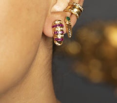 18kt Gold Baguette Ruby & Diamond Stud Earrings