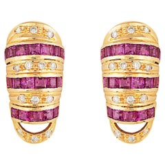 18kt Gold Baguette Ruby & Diamond Stud Earrings