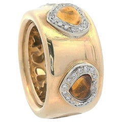 18kt Gold Band Ring with Citrines and Diamonds