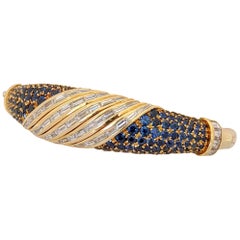 Vintage 18Kt Gold Bangle Bracelet, 3.60Ct. Baguette Diamonds & 6.30 Carat Blue Sapphires