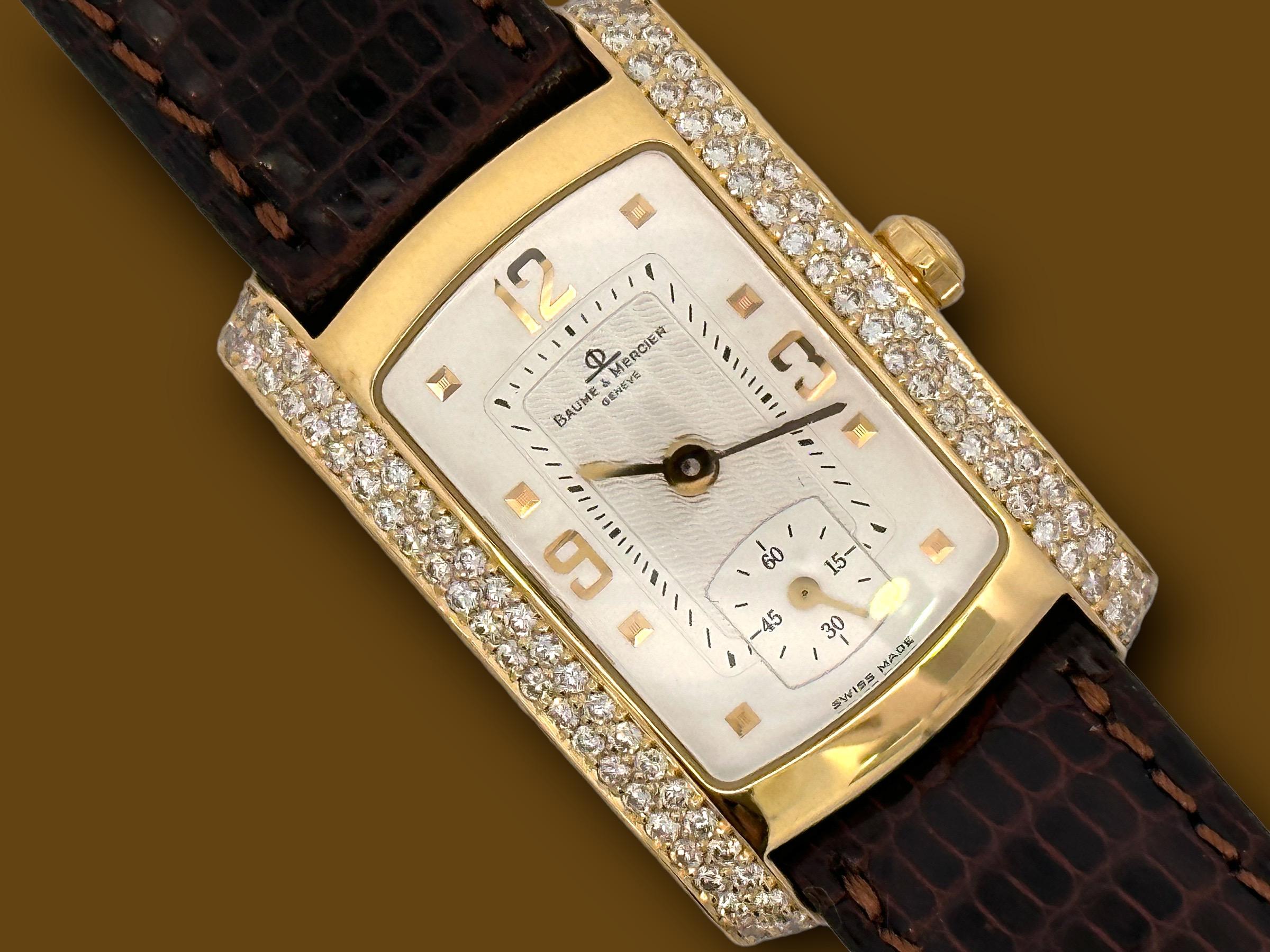 18kt Gold Baume & Mercier Hampton Milleis With Diamonds Wrist Watch For Sale 3
