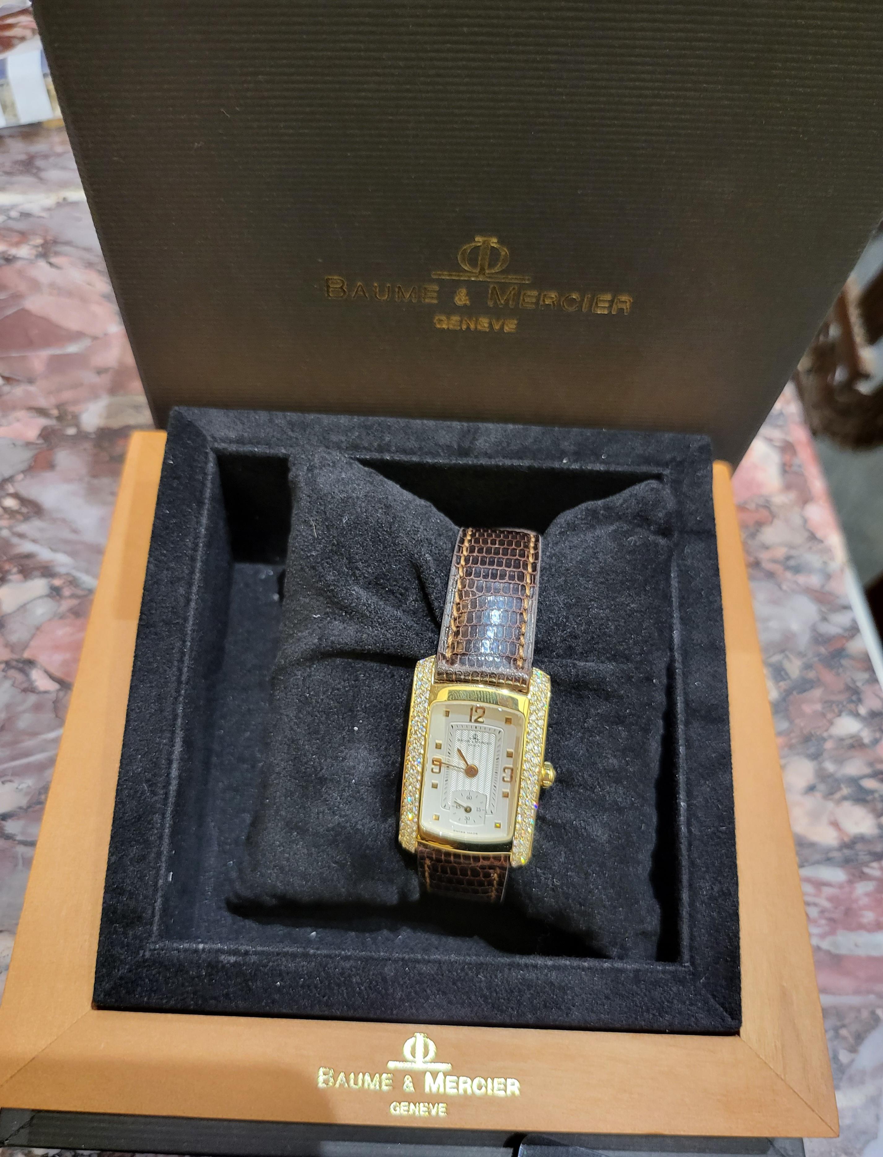 18kt Gold Baume & Mercier Hampton Milleis With Diamonds Wrist Watch For Sale 7