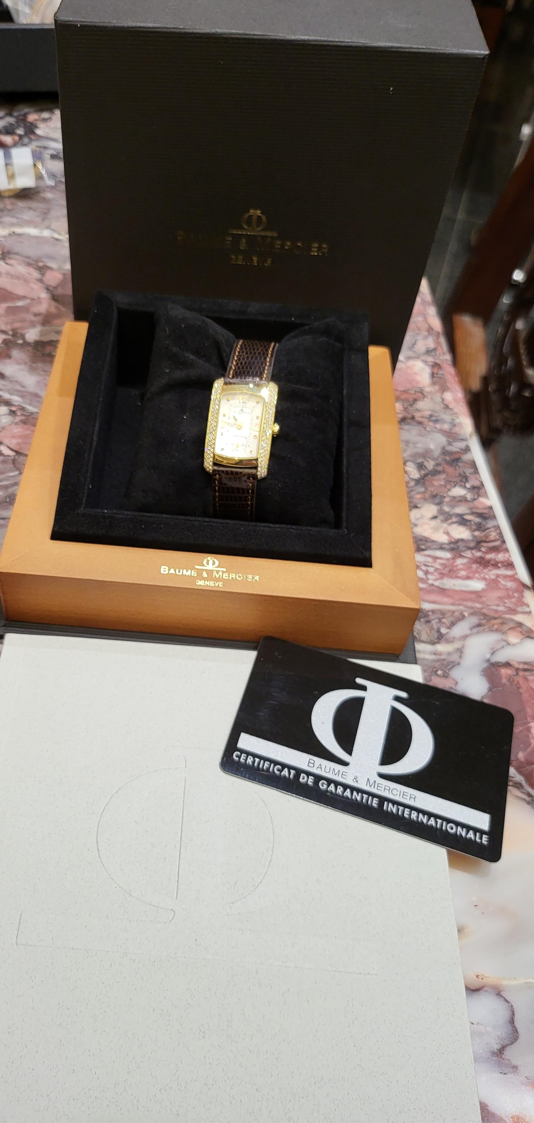 18 Karat Gold Baume & Mercier Hampton Milleis Armbanduhr mit Diamanten 8