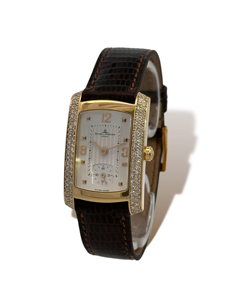 Brilliant Cut 18kt Gold Baume & Mercier Hampton Milleis With Diamonds Wrist Watch For Sale
