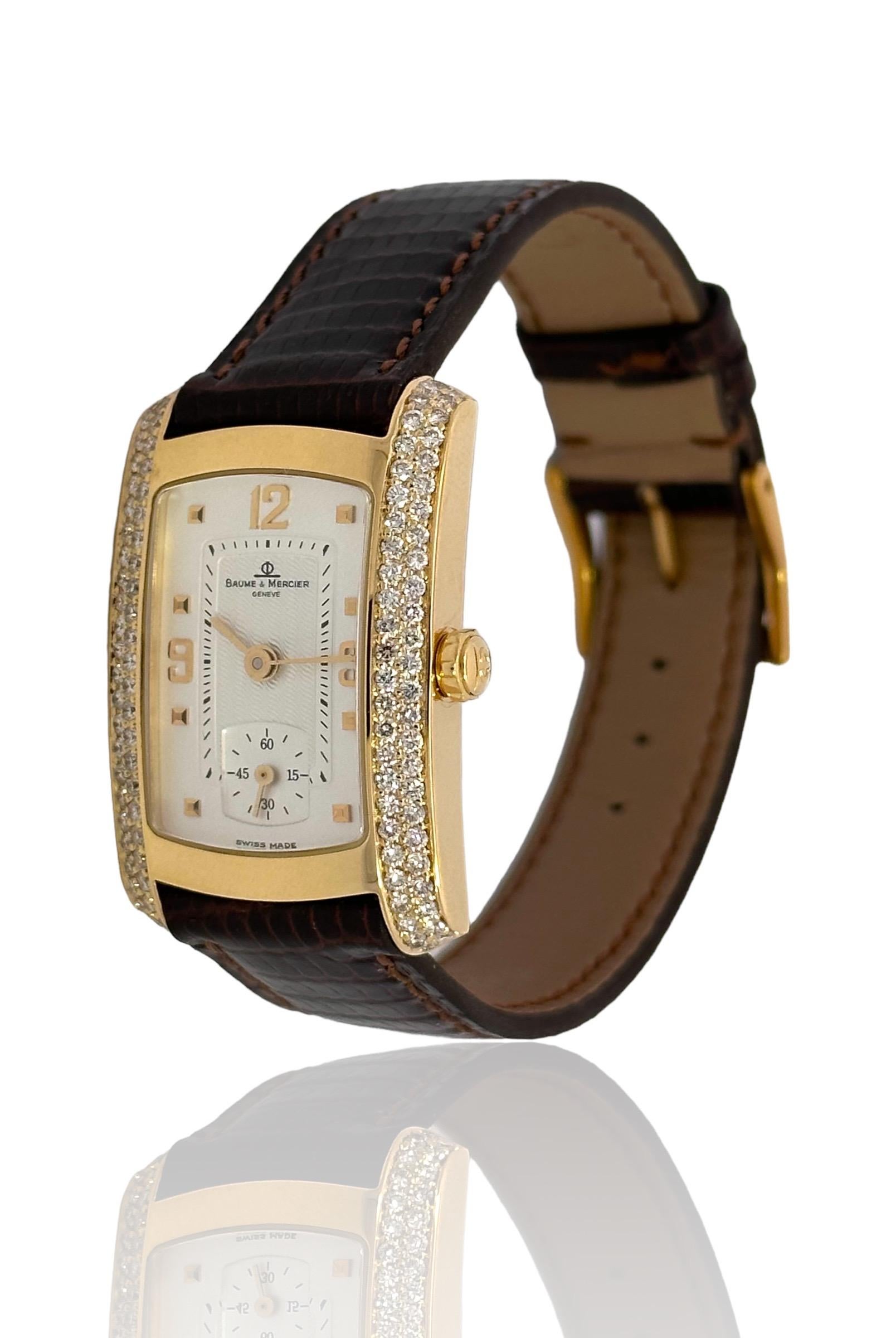 Brilliant Cut 18kt Gold Baume & Mercier Hampton Milleis With Diamonds Wrist Watch For Sale