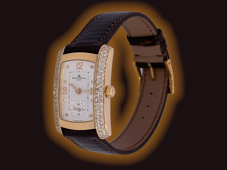 18kt Gold Baume & Mercier Hampton Milleis With Diamonds Wrist Watch For Sale 2