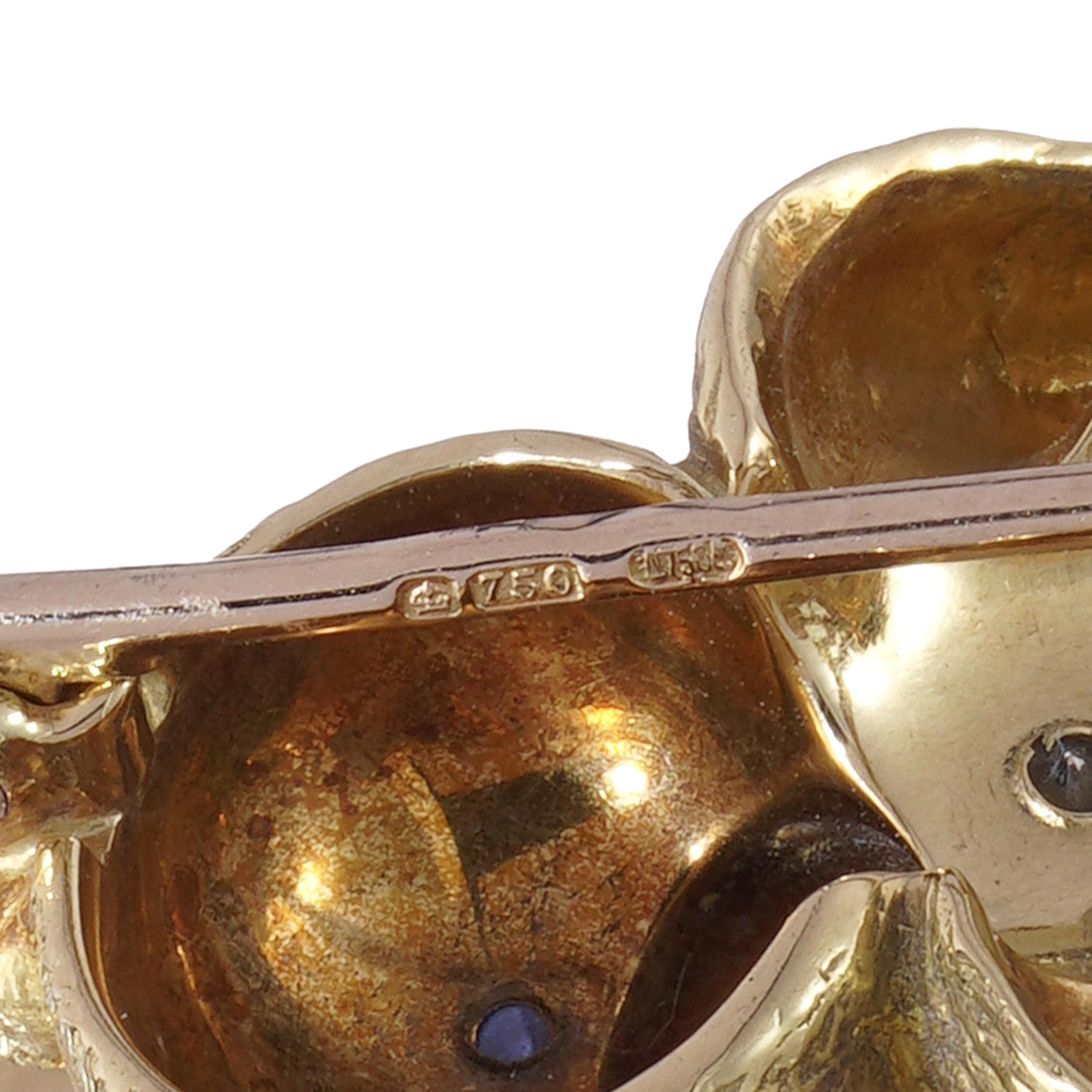 18kt Gold Bear Brooch with Pearl Balloon, Diamonds & Sapphires For Sale 3