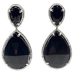 18kt Gold Black Onyx Diamond Drop Earrings