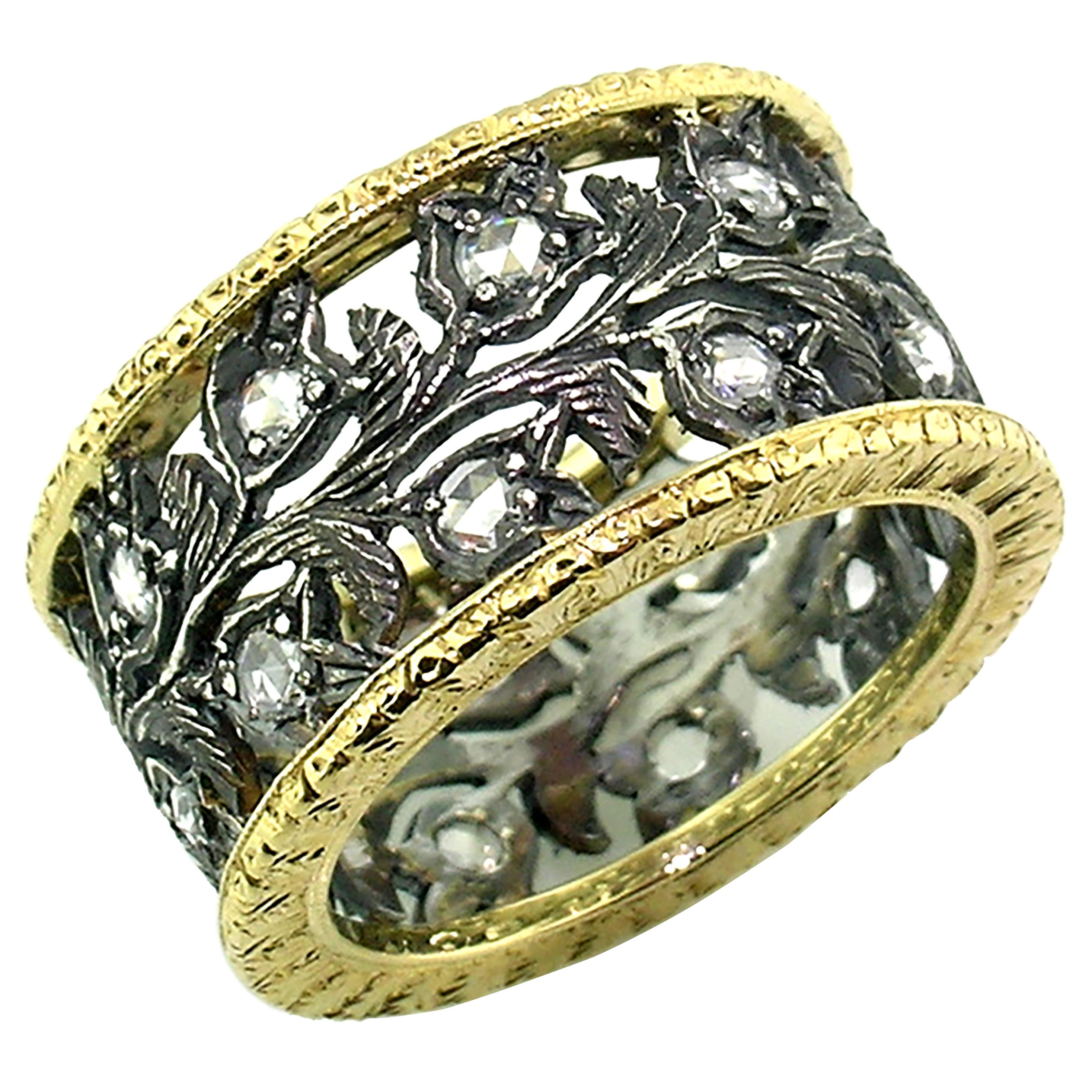 18kt Gold, Blackened Sterling, and Diamond Eternity Band Handmade in Italy