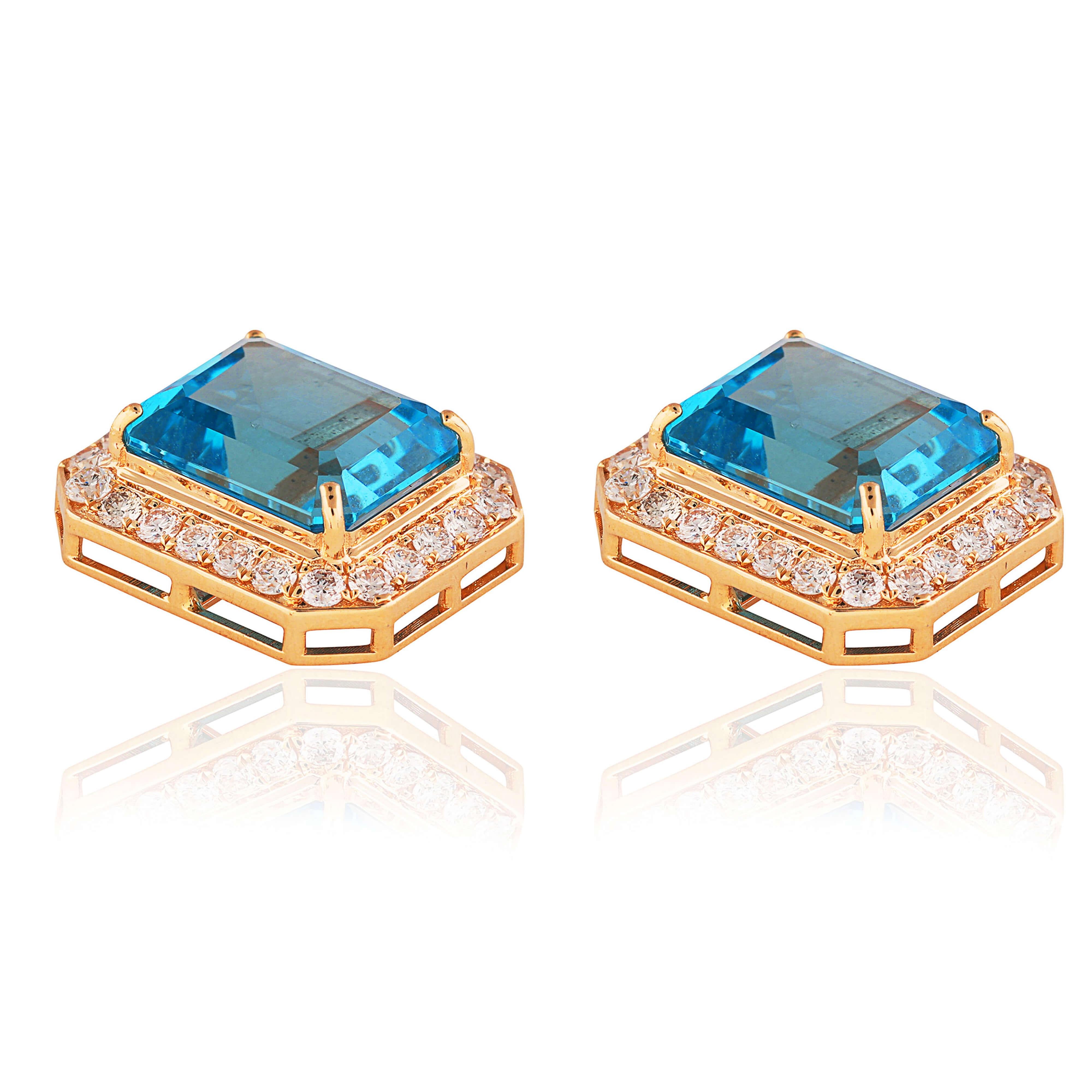 A forever piece of jewellery. A classic, an heirloom. A great (‘can’t go wrong) gift!
Set on 18kt gold with consciously sourced round cut brilliant diamonds and high blue topaz stones.
It is 4.16 grams 18kt gold; 0.74 carat round brilliant cut