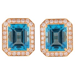 18 Karat Gold Blauer Topas & Diamant-Ohrstecker