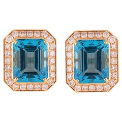 18kt Gold Blue Topaz & Diamond Stud Earrings