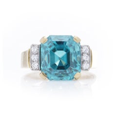 18kt Gold Blue Zircon Ring with Diamond Accents by Adamek