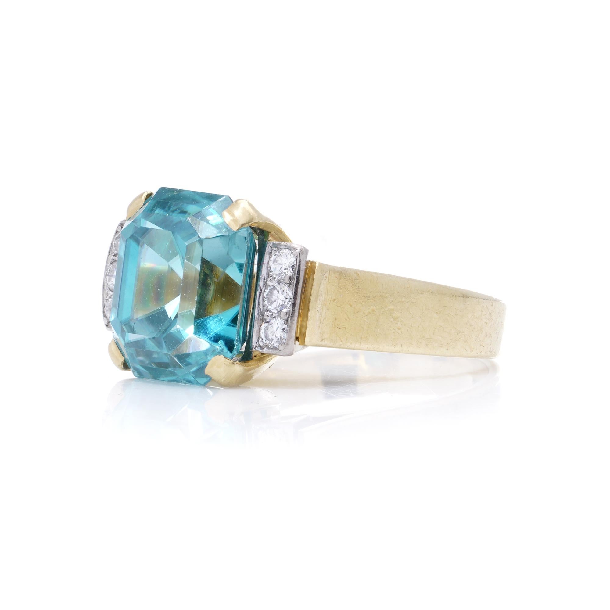 Women's 18kt Gold Blue Zircon Ring with Diamond Accents by Adamek For Sale