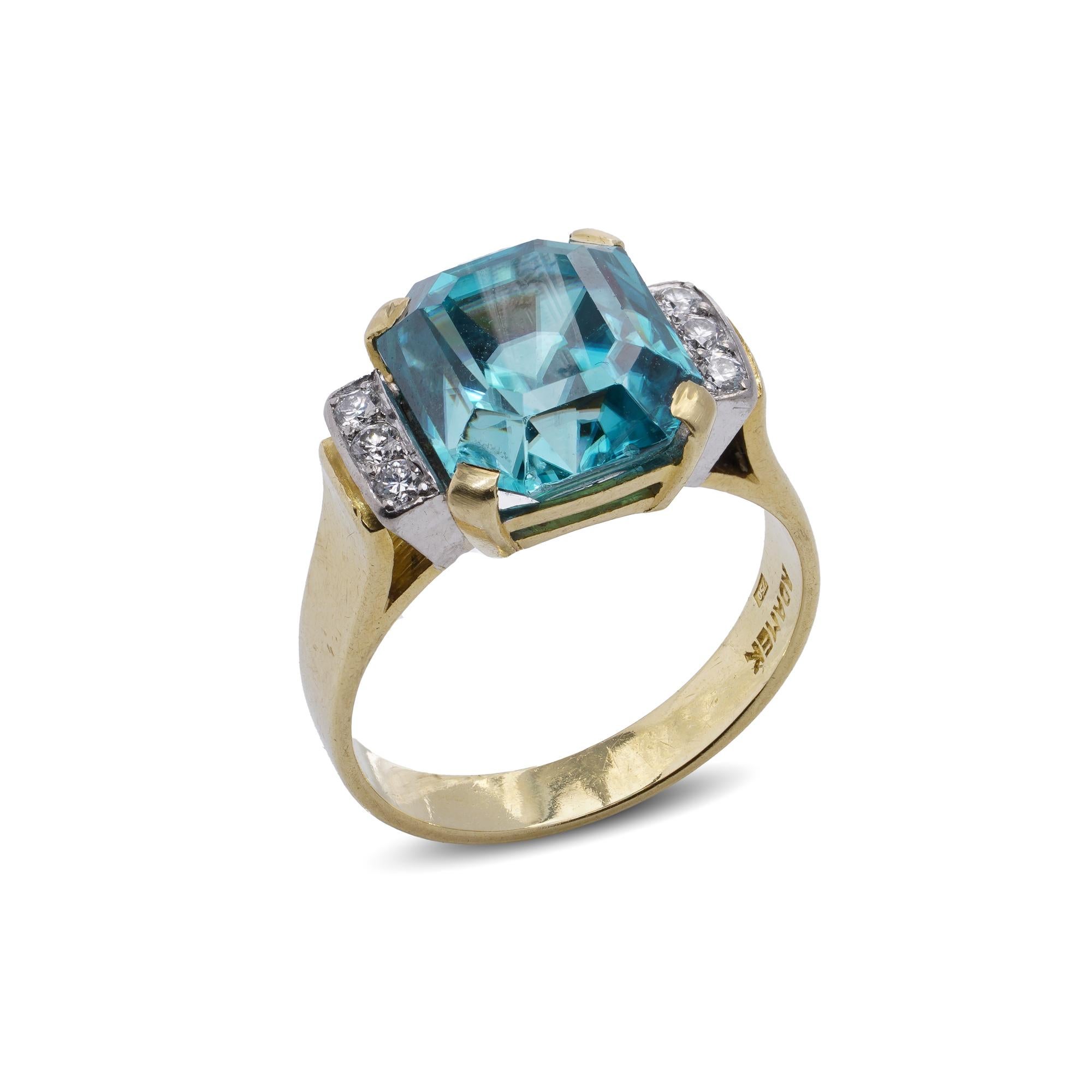 18kt Gold Blue Zircon Ring with Diamond Accents by Adamek For Sale 3