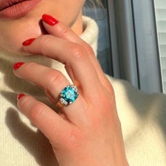 18kt Gold Blue Zircon Ring with Diamond Accents by Adamek