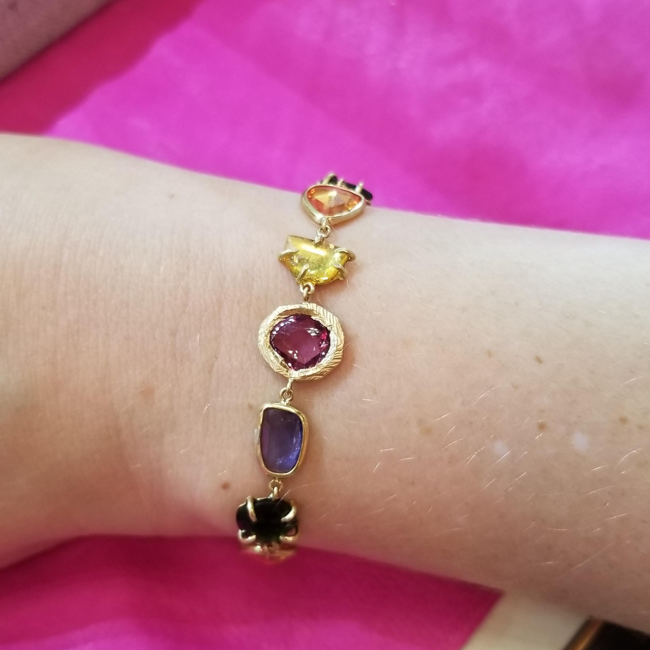 18KT Gold Bracelet with diamonds, tsavorites and blue, pink and yellow sapphires In New Condition In Brooklyn, NY