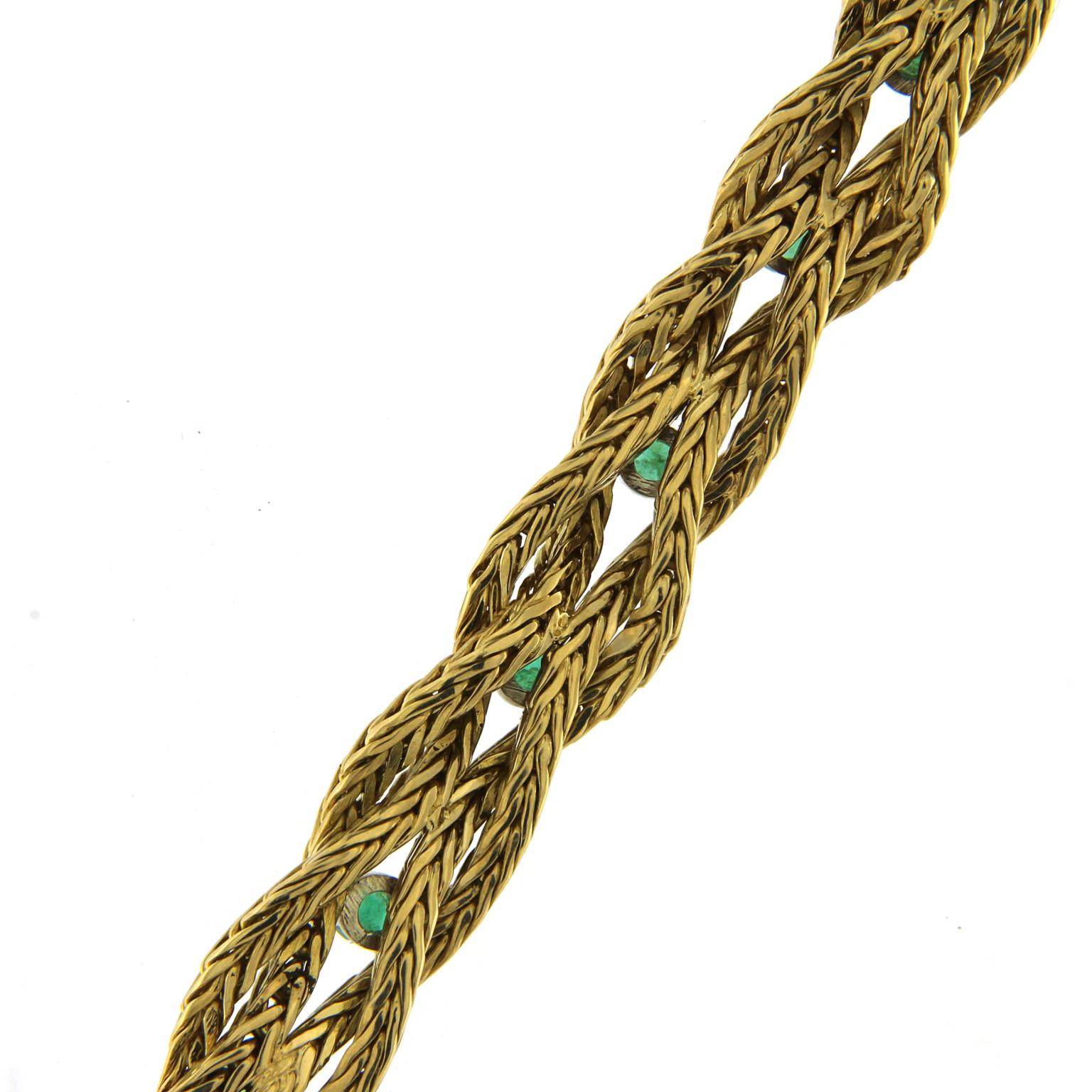 18 Karat Gold Bracelets Set of 4 Diamond Zaphire Emerald and Ruby For Sale 10