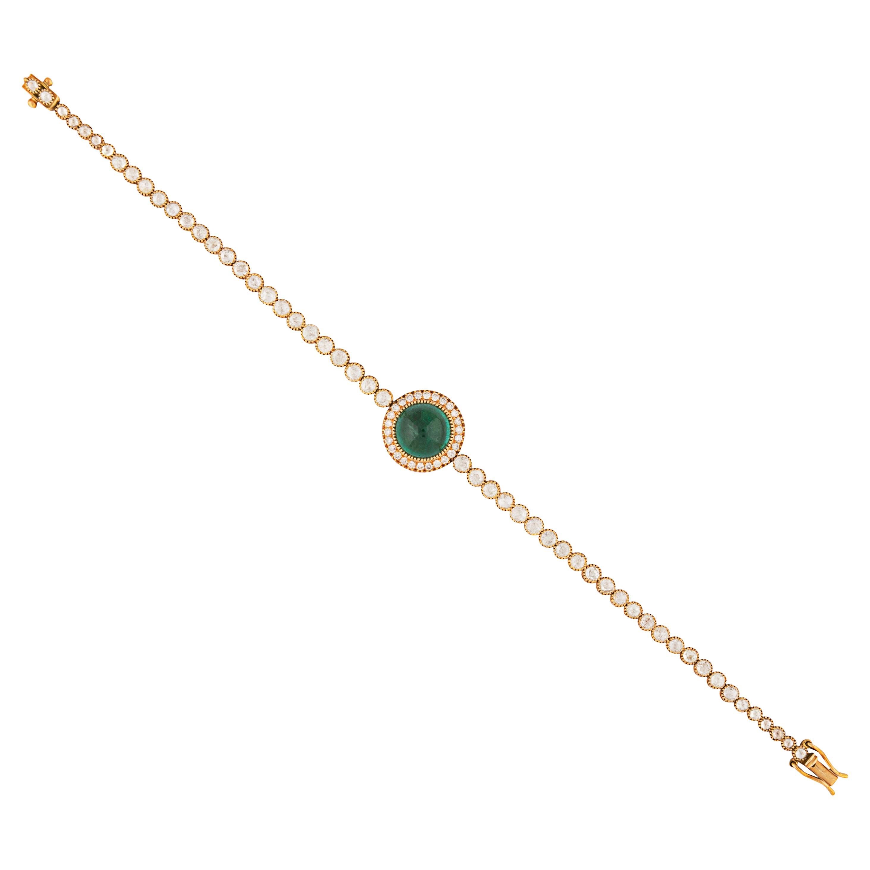 18kt Gold Cabochon Emerald & Diamond Bracelet