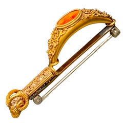 18kt gold Carnelian Cameo Archaeological Revival Fibula Brooch