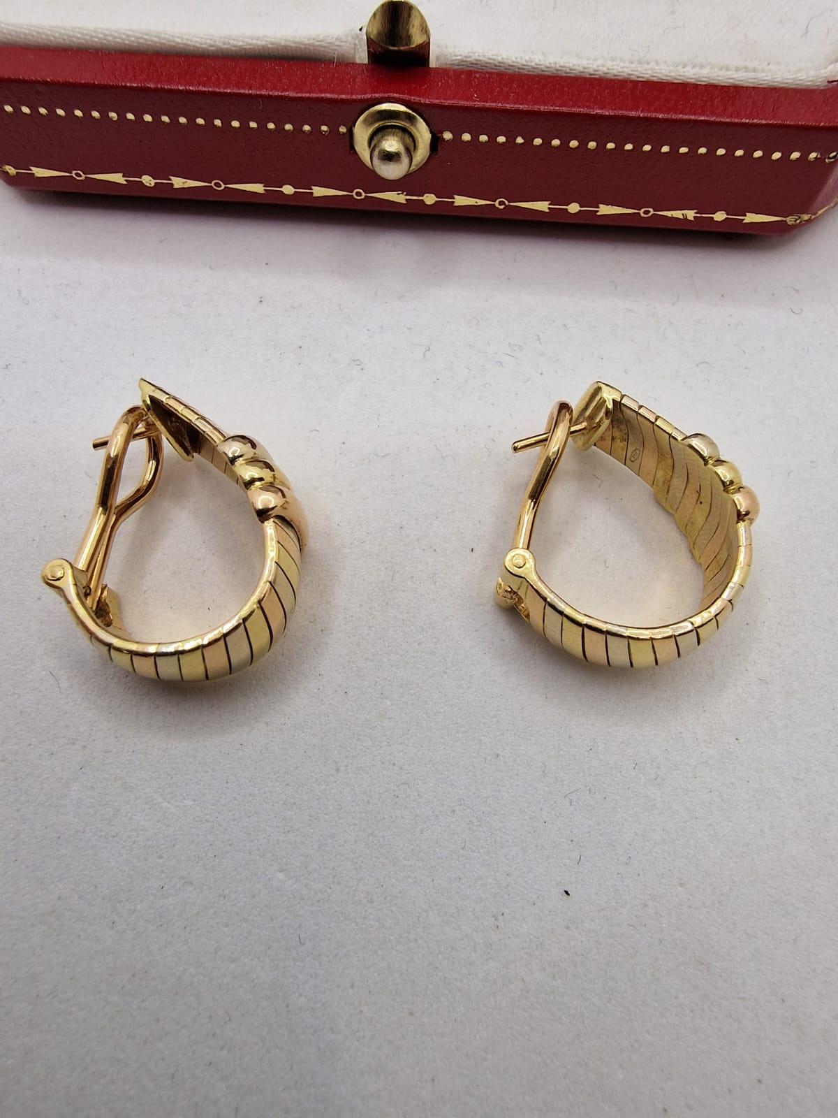 Contemporary 18 Karat Gold Cartier 3 Tone Tubogas Earrings Vintage