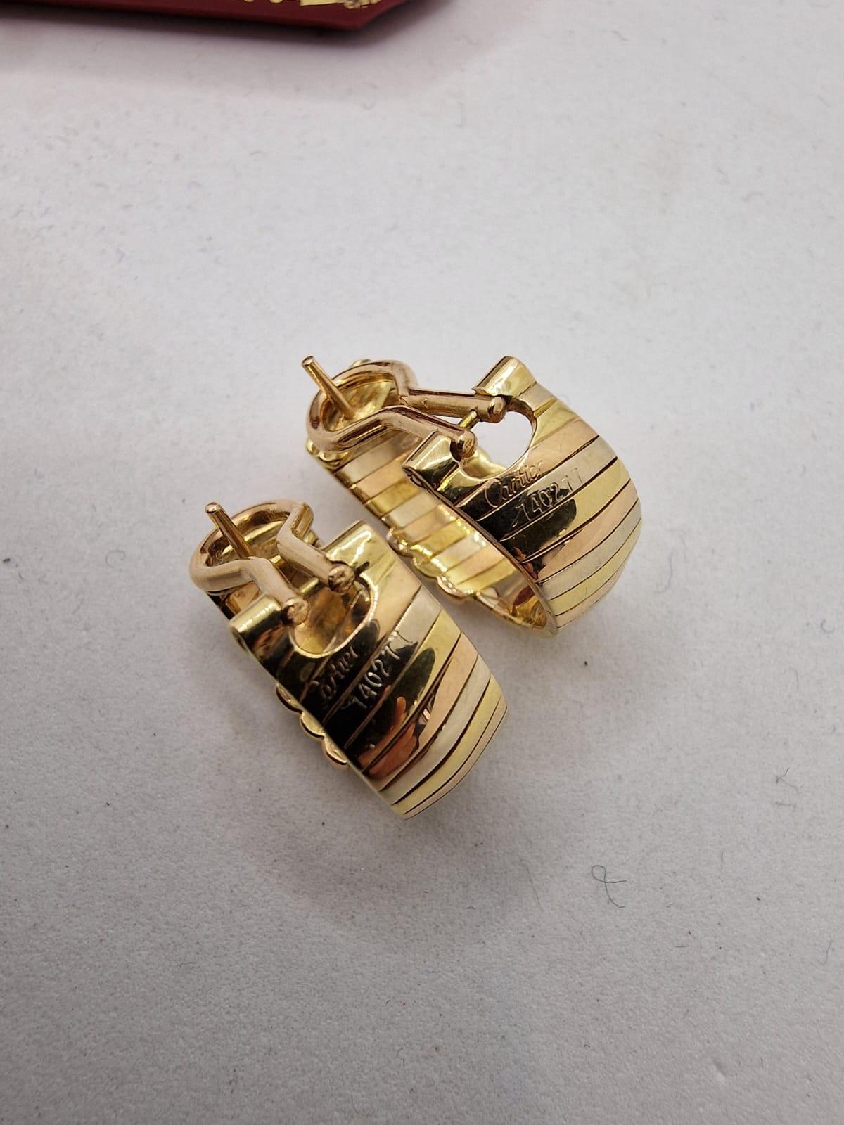 18 Karat Gold Cartier 3 Tone Tubogas Earrings Vintage In Good Condition In Milano, IT