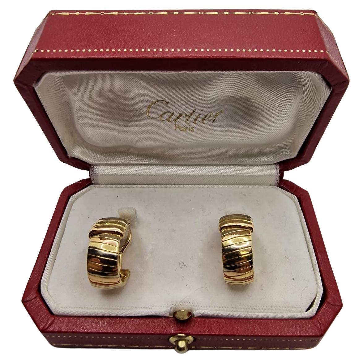 18 Karat Gold Cartier 3 Tone Tubogas Earrings Vintage