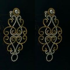 18Kt Gold Chandelier Earrings with Yellow and White Diamonds & Solitaire Diamond