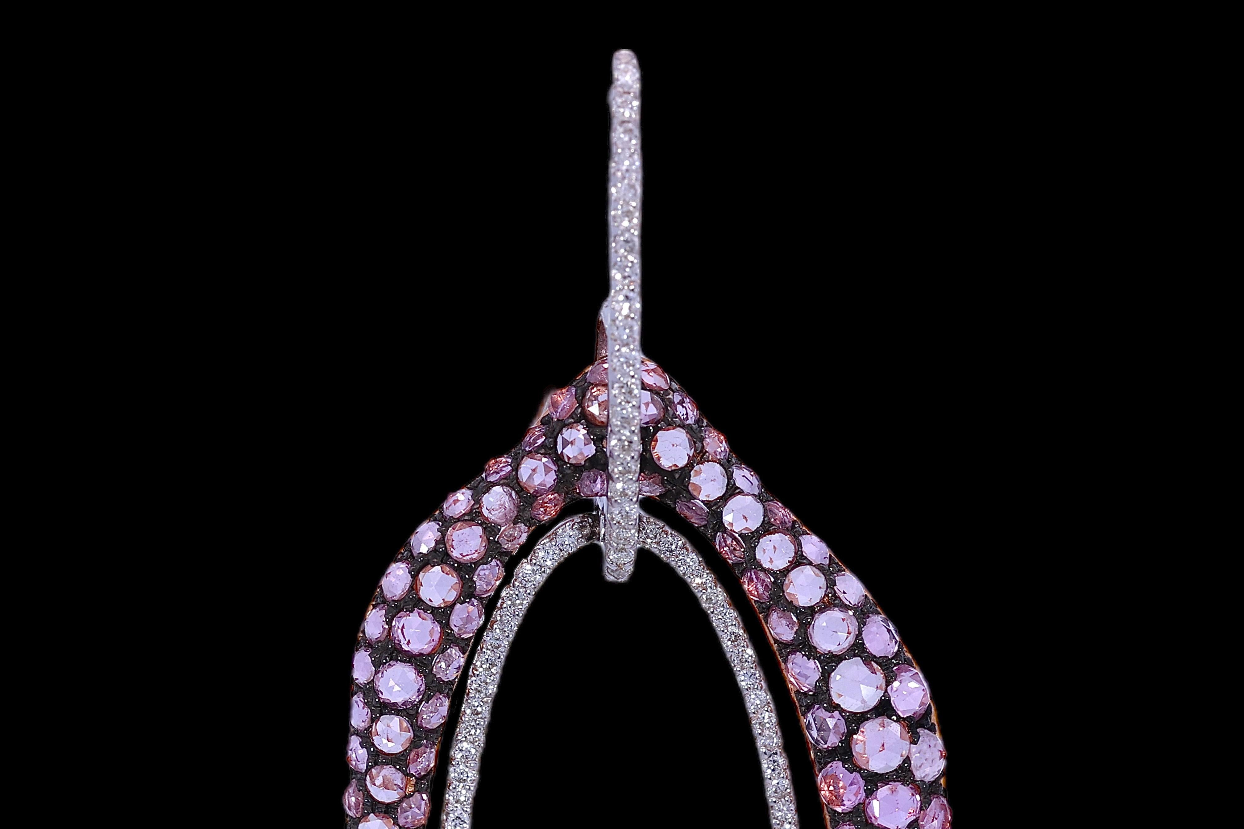 18kt. Gold Chatila Earrings With Rose Cut Sappphires & Brilliant Cut Diamonds For Sale 2