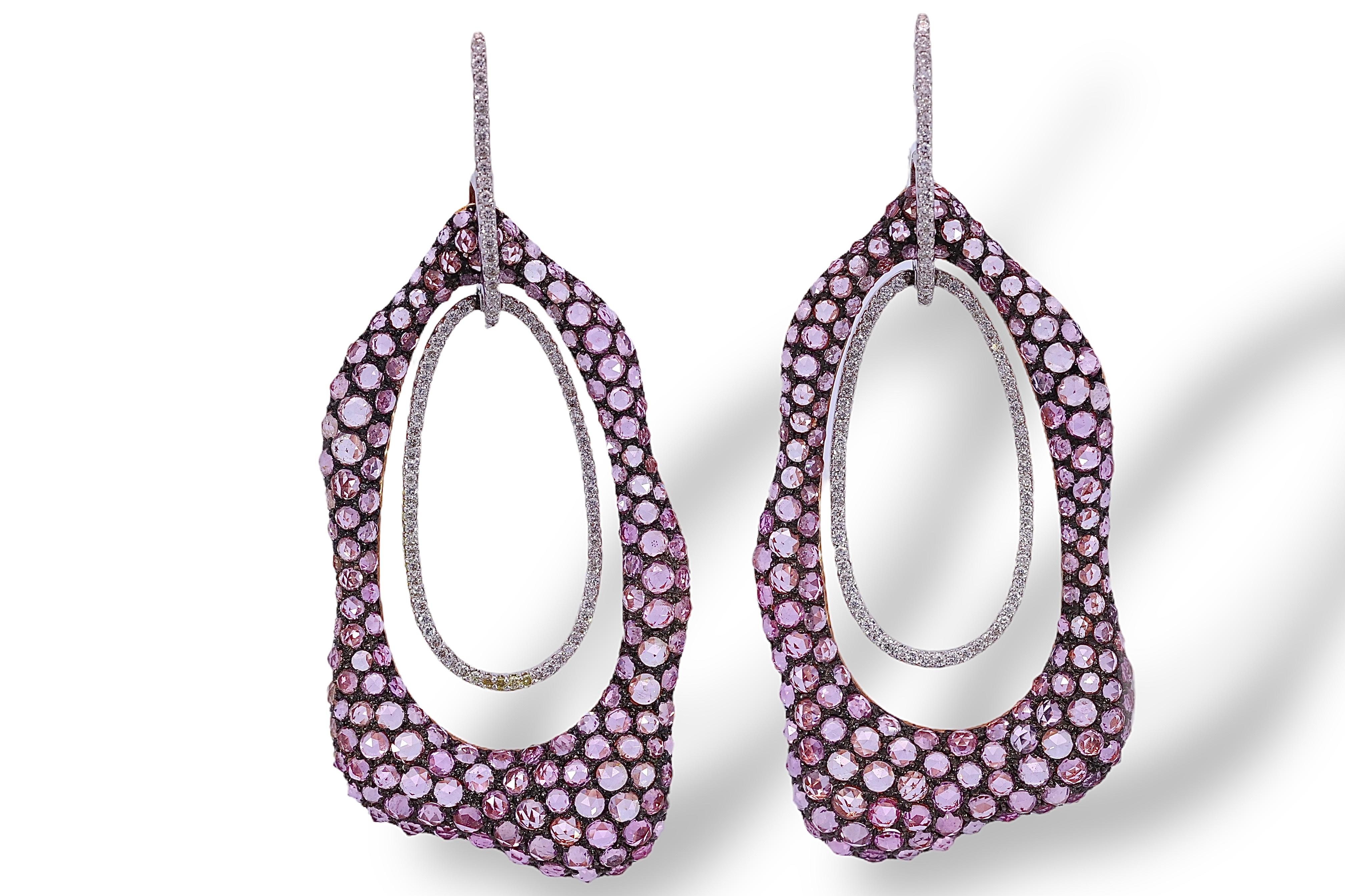 Artisan 18kt. Gold Chatila Earrings With Rose Cut Sappphires & Brilliant Cut Diamonds For Sale
