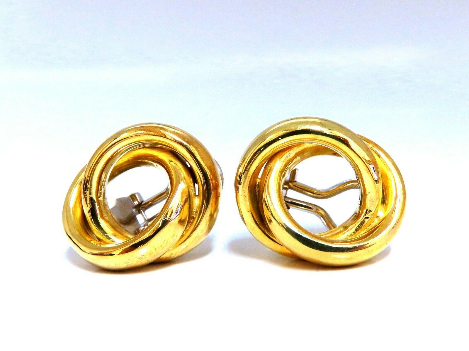 Women's or Men's 18kt Gold Clip Earrings Double Circles Loop For Sale