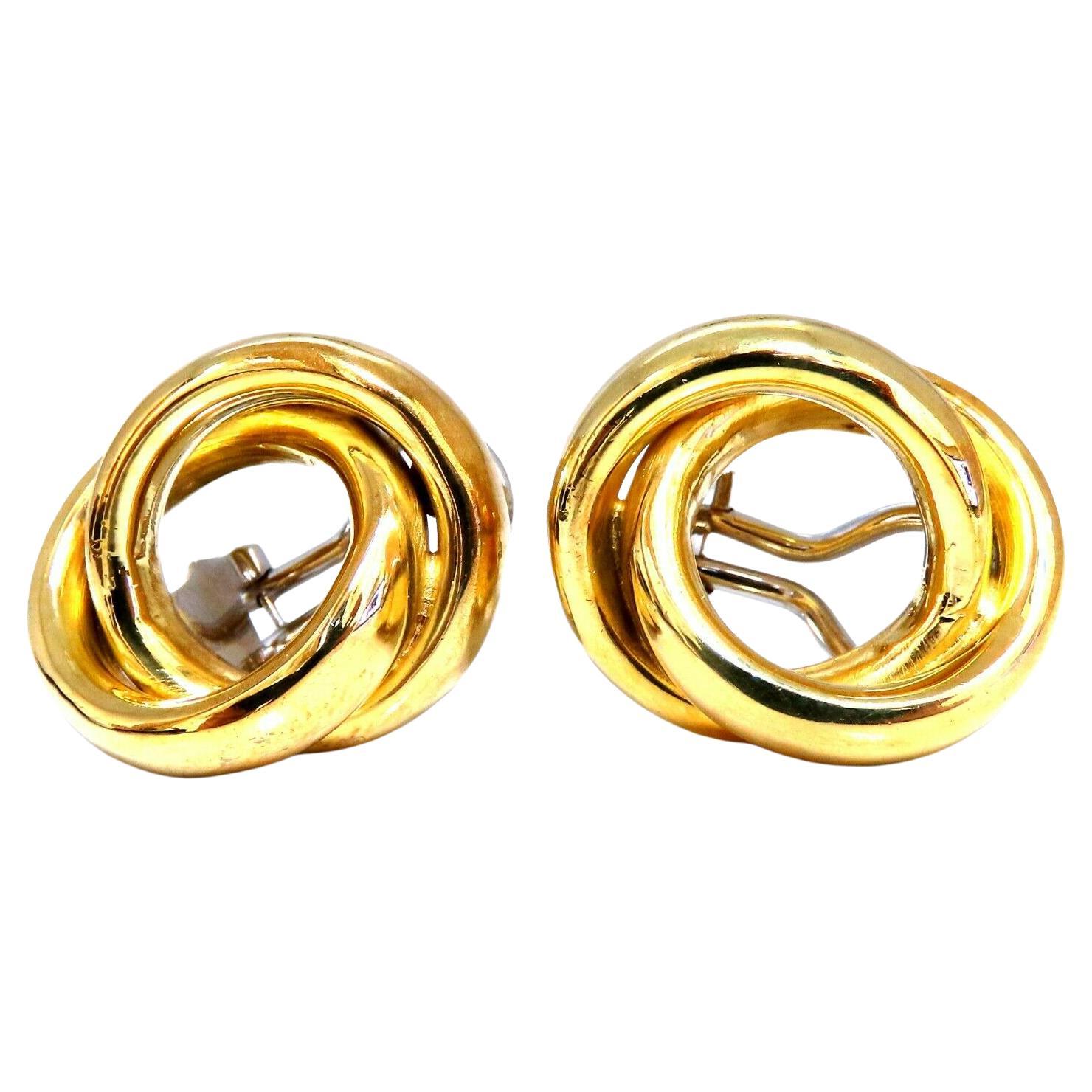 18kt Gold Clip Earrings Double Circles Loop For Sale