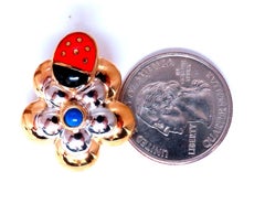 18kt Gold Clip earrings Ladybug On Flower Solid CLip 18kt Gold Postless*