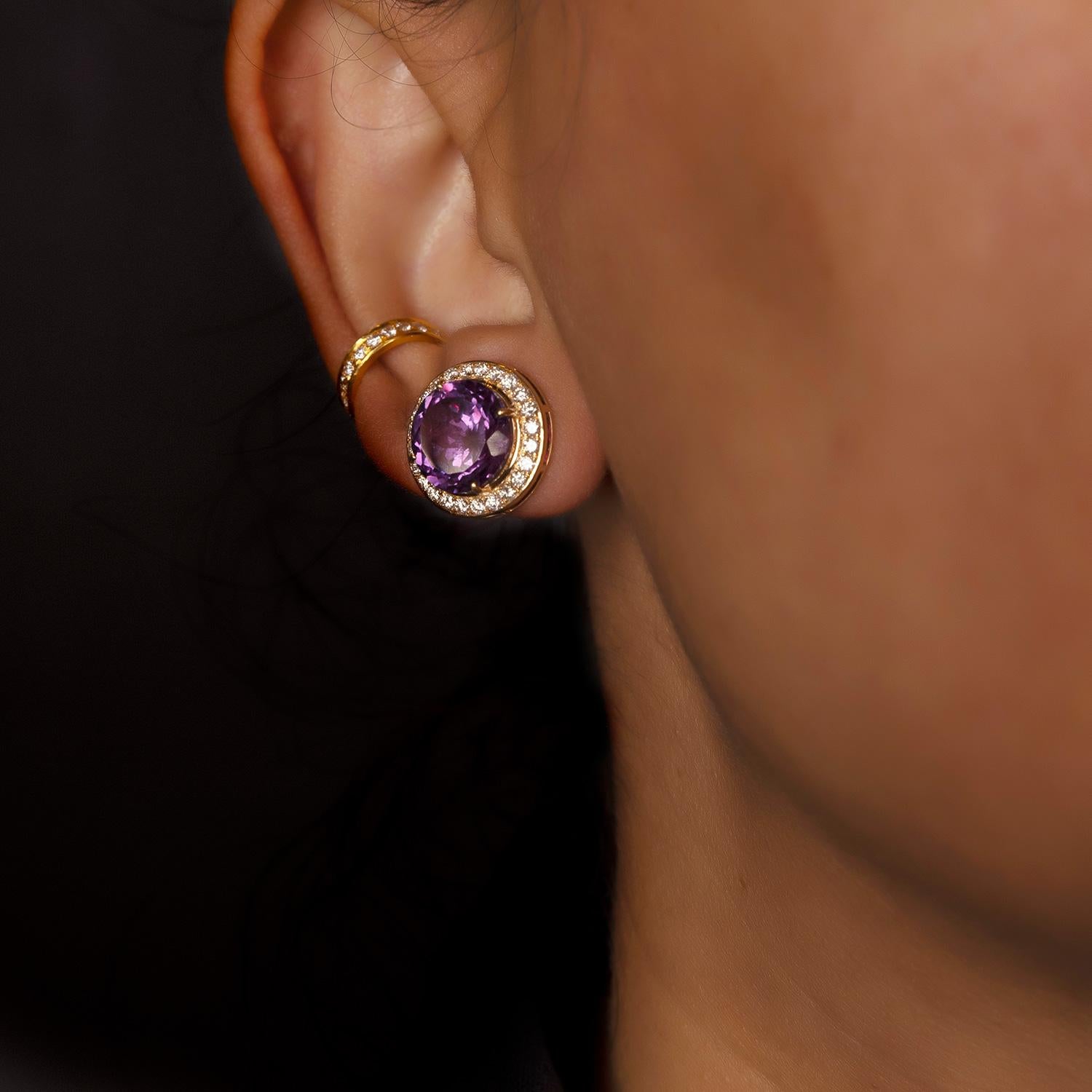 Women's or Men's 18kt Gold Corundum & Diamond Stud Earrings For Sale
