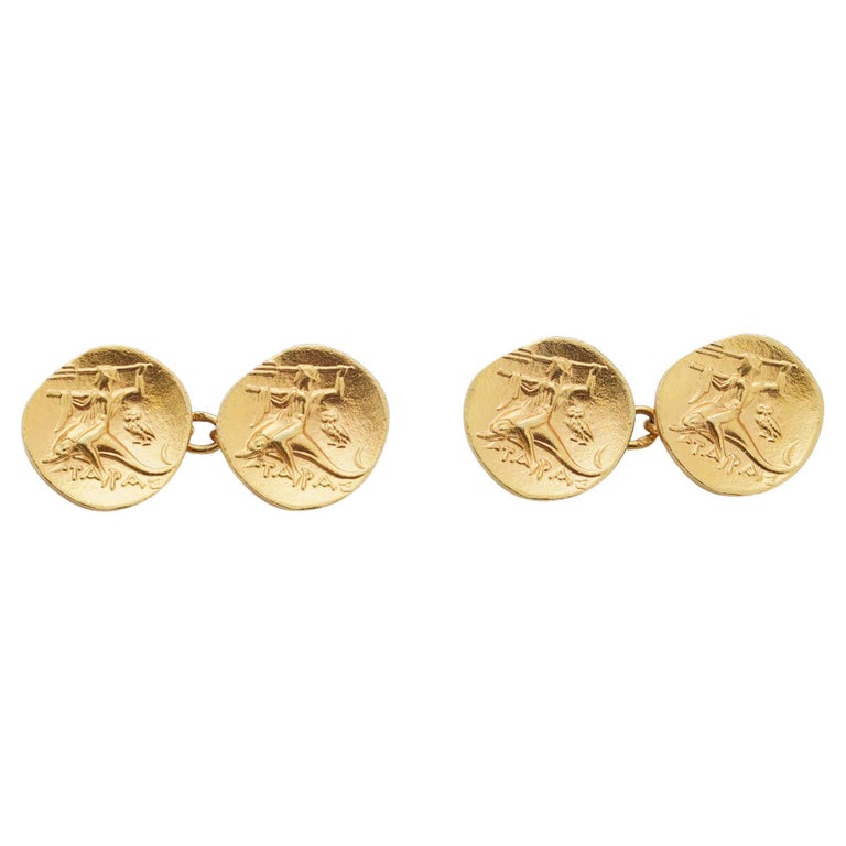 Boutons De Manchettes Plaqué Or – Design Ancienne Monnaie Reproduction XXème – Occasion – Style Vintage