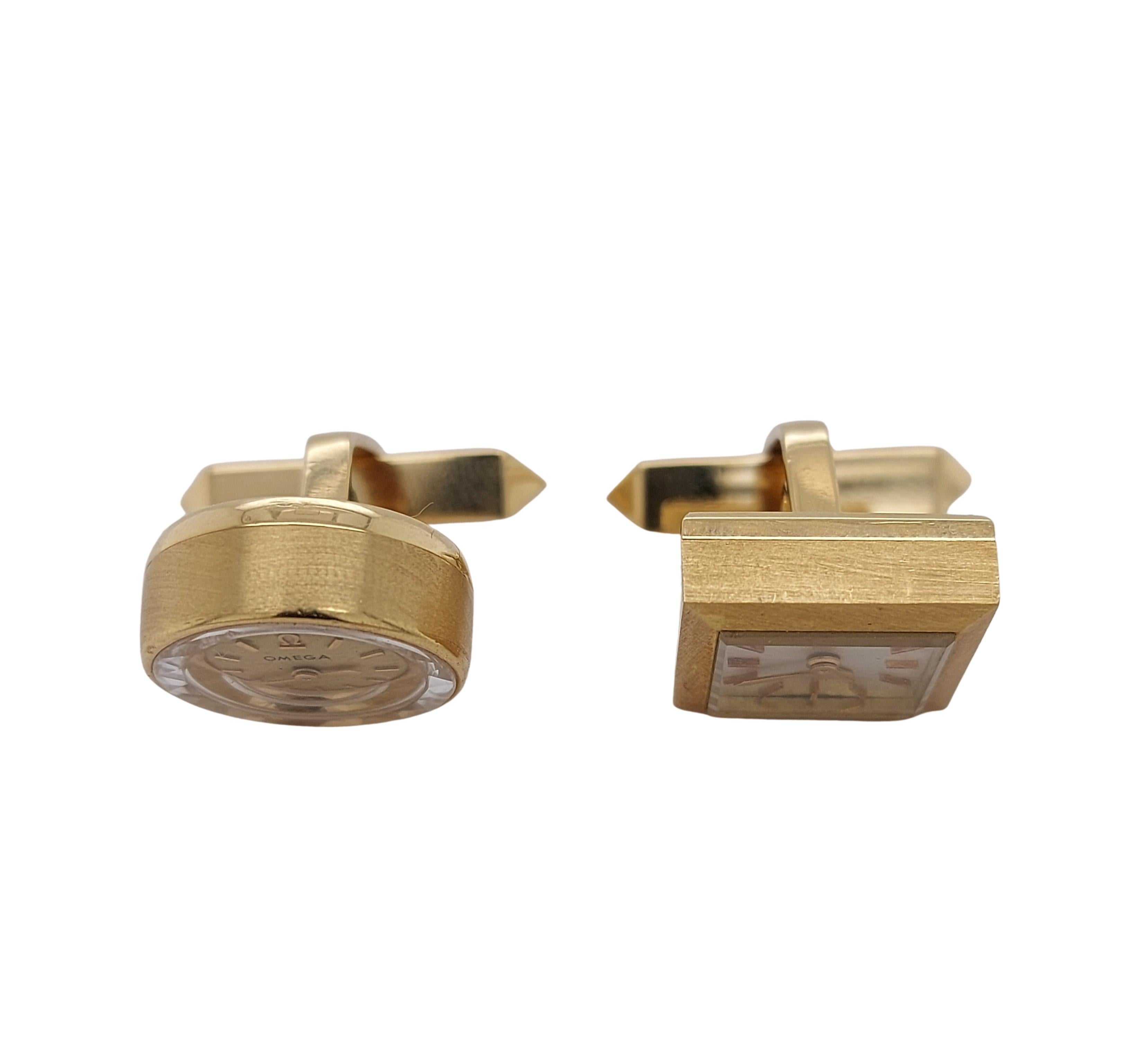 Artist 18kt Gold Cufflinks Round Omega, Square Jaeger LeCoultre, Manual Backwinding