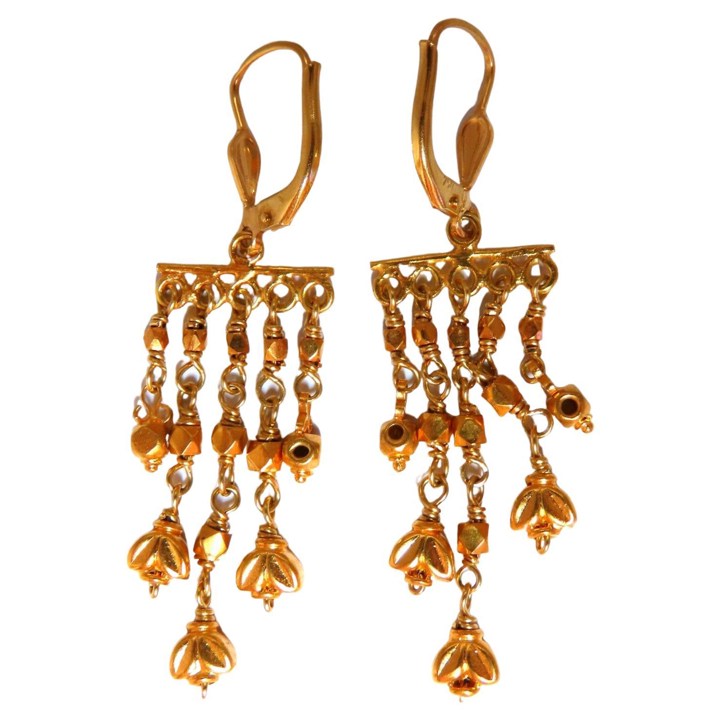 18kt Gold Dangle Earrings Handmade For Sale