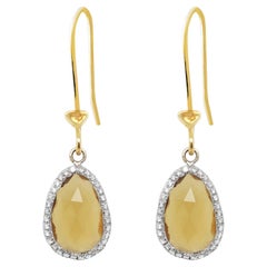 Boucles d'oreilles Dharma en or 18 carats avec quartz citrine jaune et diamants