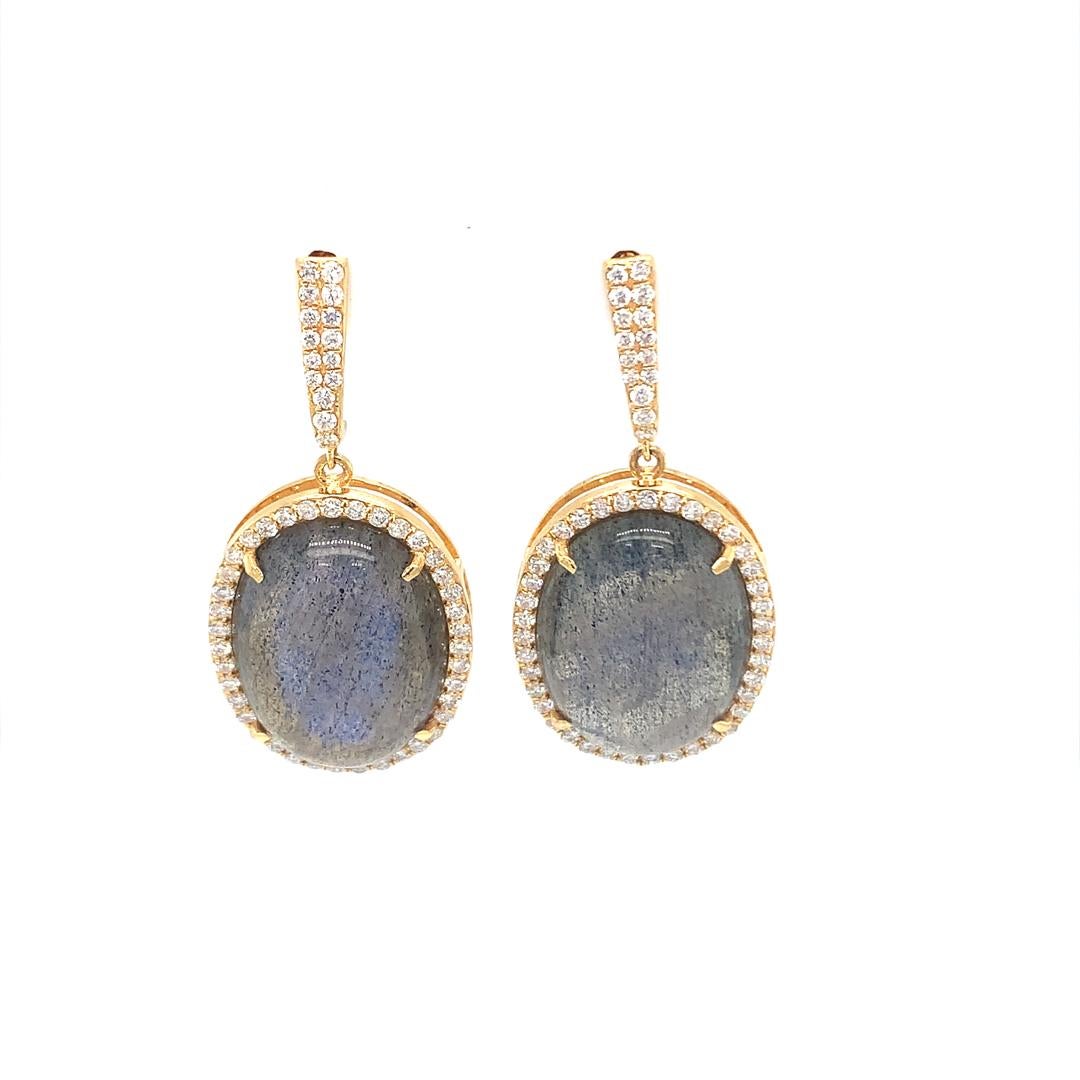 18Kt gold diamond and Labradorite earrings  In New Condition For Sale In New York, NY
