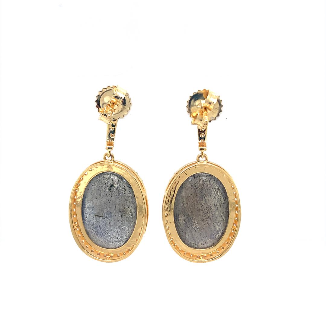Women's 18Kt gold diamond and Labradorite earrings  For Sale