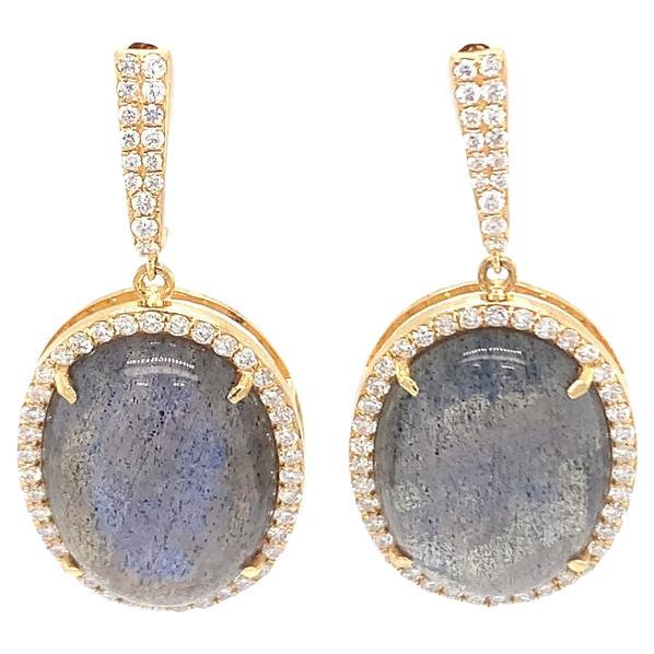 18Kt gold diamond and Labradorite earrings  For Sale