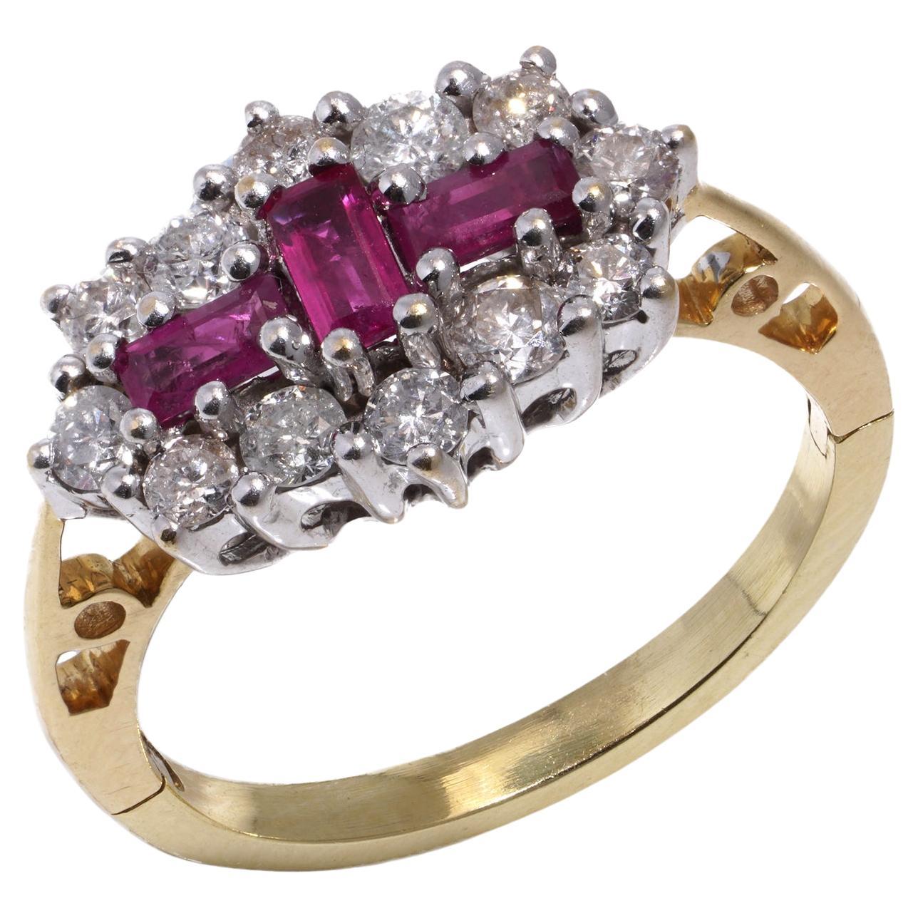 18kt Gold Diamond and Ruby Cluster Ring