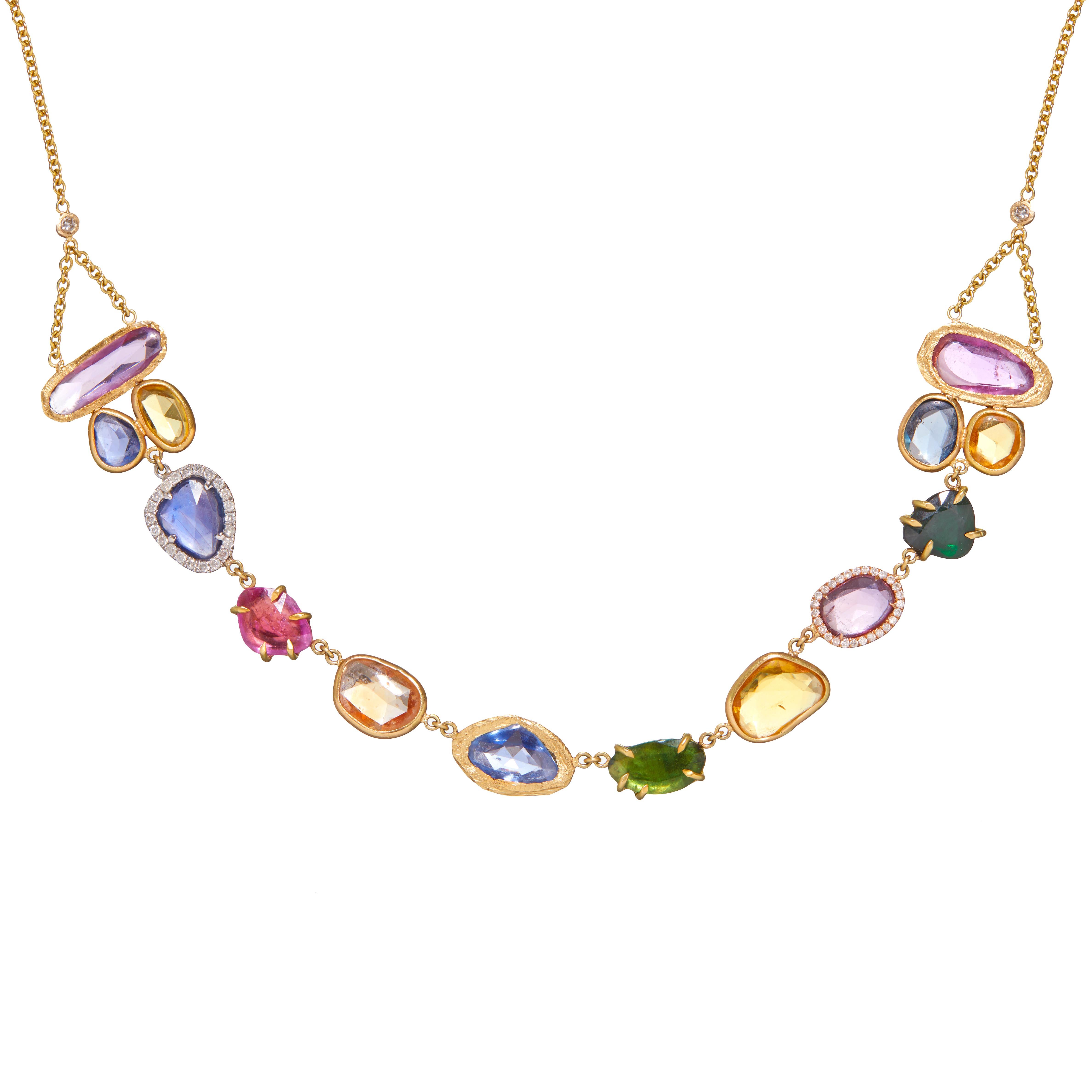 Women's 18KT Gold Diamond and Sapphire Necklace  For Sale