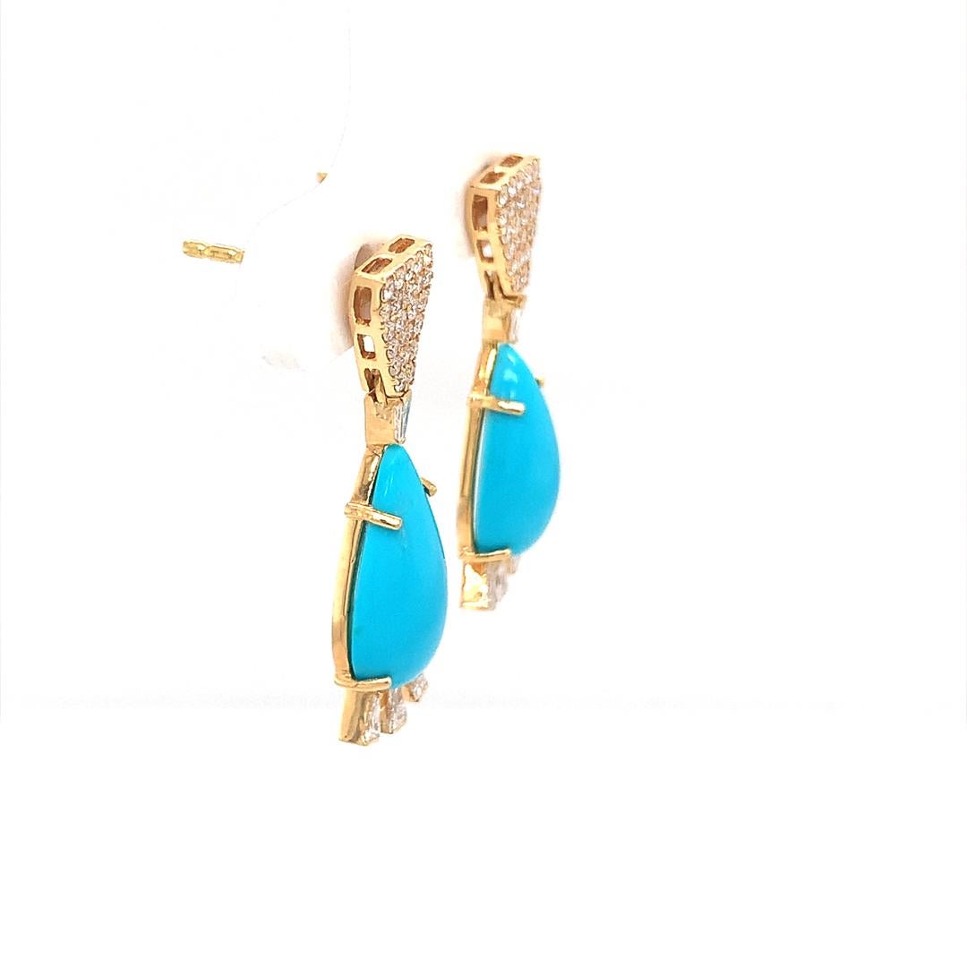 18Kt gold diamond and turquoise earrings In New Condition For Sale In New York, NY