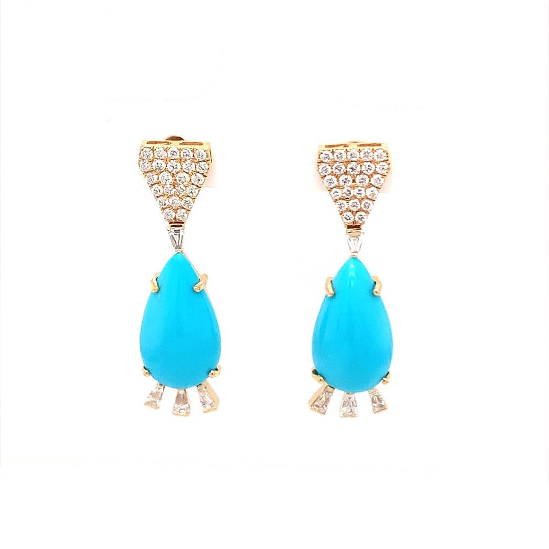 18Kt gold diamond and turquoise earrings For Sale 1