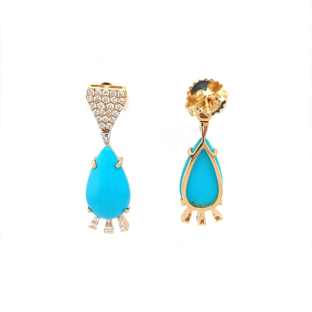 18Kt gold diamond and turquoise earrings For Sale 2
