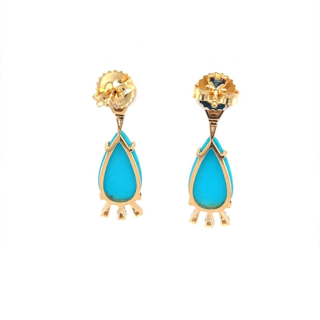 18Kt gold diamond and turquoise earrings For Sale 3