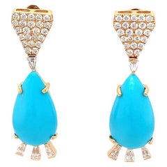 18Kt gold diamond and turquoise earrings