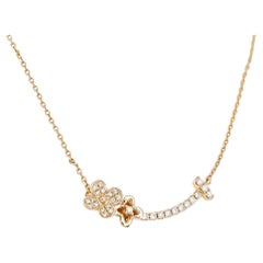 18KT Gold Diamond Flower Cluster solitaire Flower Curved Bar Necklace N060155RG