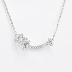 Natural Diamonds 0. 20 carats 18KT White Gold Floral Bar Chain Pendant Necklace
